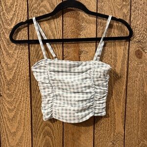 Hollister Blue Grey and White Checkered Crop Top-~Small